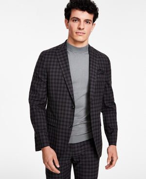 Bar III Mens Skinny-Fit Stretch  Check Suit Jacket, Brown Check, 38R