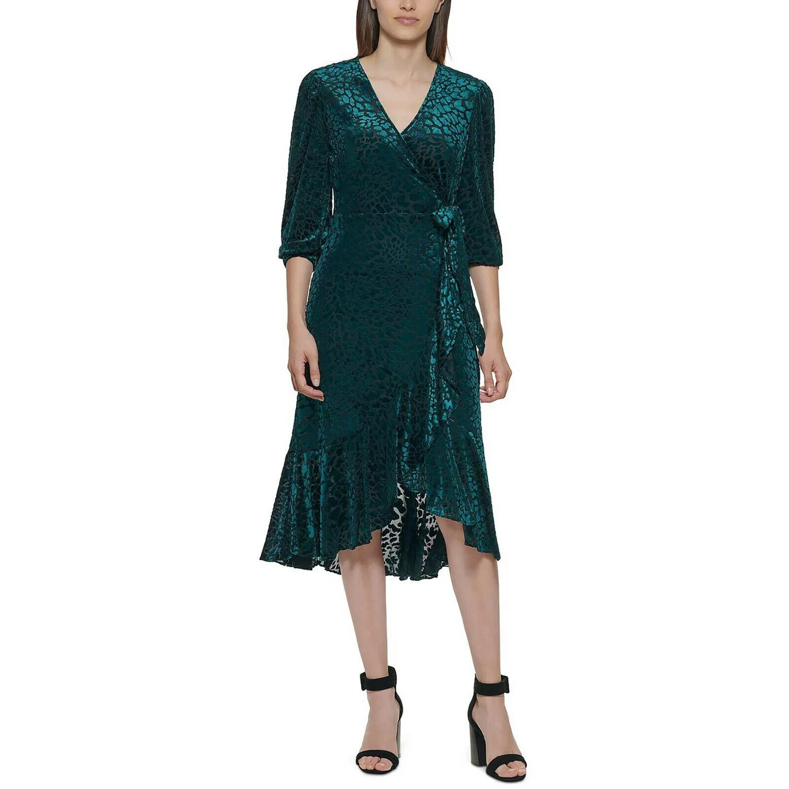 Calvin Klein Women's Burnout Velvet Wrap Dress, Malachite, 2