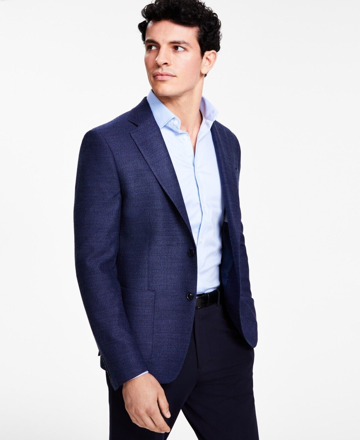 Calvin Klein Men's Slim-Fit Wool Woven Herringbone Sport Coat, Navy, 38S