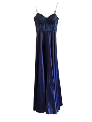 B Darlin Juniors' Pleated-Bodice High-Slit Evening Gown, Navy, Size 1/2