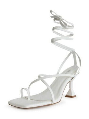 SMASH Shoes Women's Mona Square Toe Sculpted Dress Heeled Sandal, White, 14