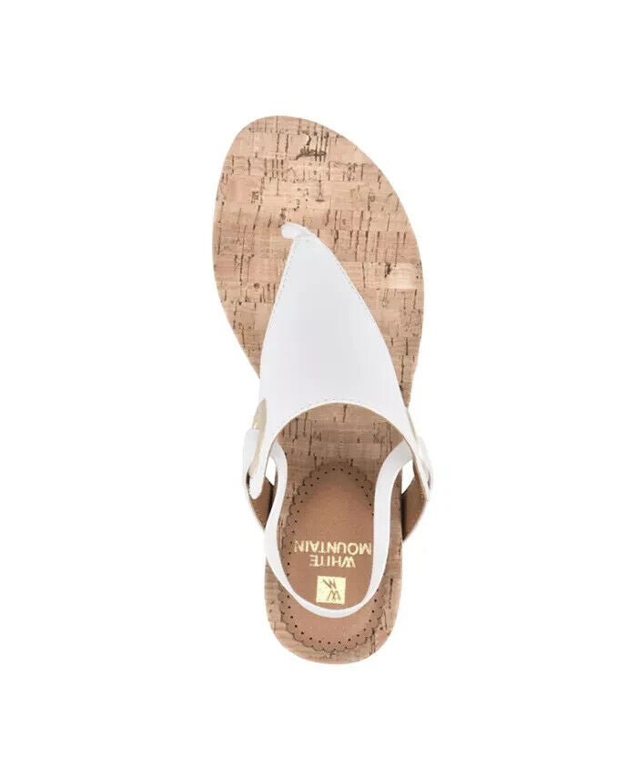 White Mountain Women's Aida Thong Wedge Sandals, White, 7.5 M