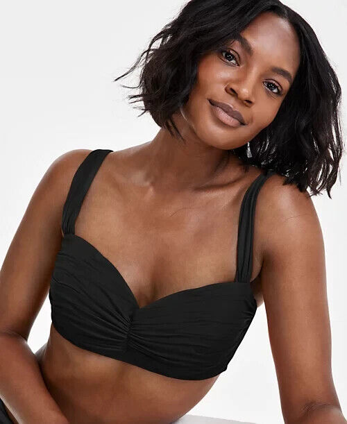 Bleu by Rod Beattie Shirred Underwire D-Cup Bikini Top, Black, 34DD