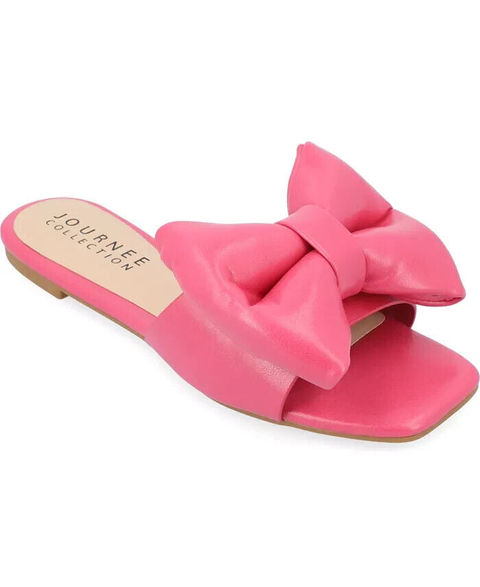 Journee Collection Women's Fayre Oversized Bow Slip On Flat Sandals, Pink, 8M