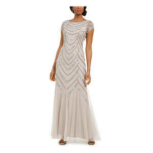 Adrianna Papell Embellished Godet-Inset Gown, Marble Taupe, Sizes 8