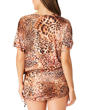 Bar III Women's Glam Cheetah Adjustable-Side Cover-up, Natural, M