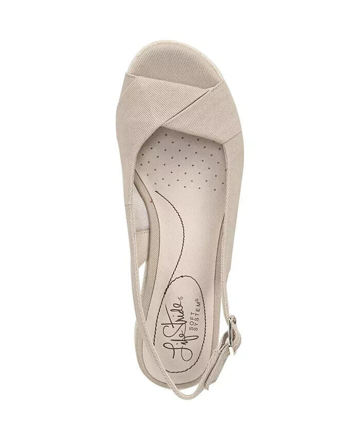 LifeStride Women's Socialite Peep Toe Slingback Espadrille Sandals, Beige, 9.5M