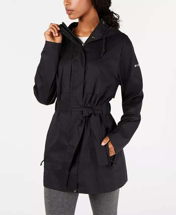 Columbia Women's Pardon My Trench Water-Resistant Rain Jacket, Black, M