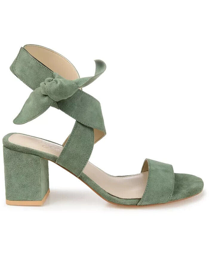 Journee Signature Women's Genuine Leather Hether Block Heel Sandals, Green, 8.5M