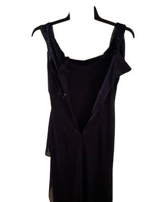 Alex Evenings Cold-Shoulder Draped Glitter Gown, Navy Blue, Size 10