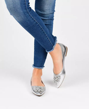 Journee Collection Women's Renzo Jeweled Flats, Silver, 6M