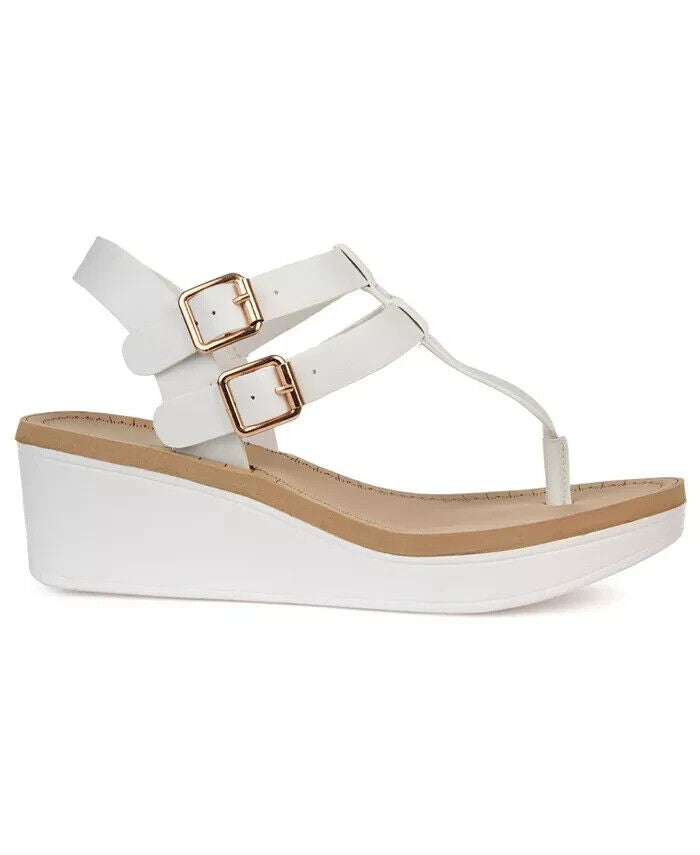 Journee Collection Women's Bianca Double Buckle Platform Wedge Sandals, White,7M