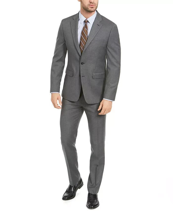 Van Heusen Men's Flex Plain Slim Fit Suits, Medium Grey Sharkskin, 44R