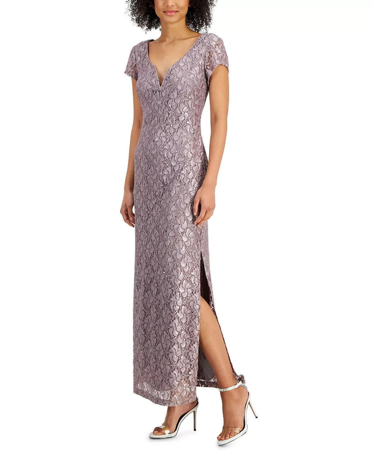 Connected Women's Sequined-Lace Maxi Dress, Dusty Taupe, Size 16 MSRP 109.00