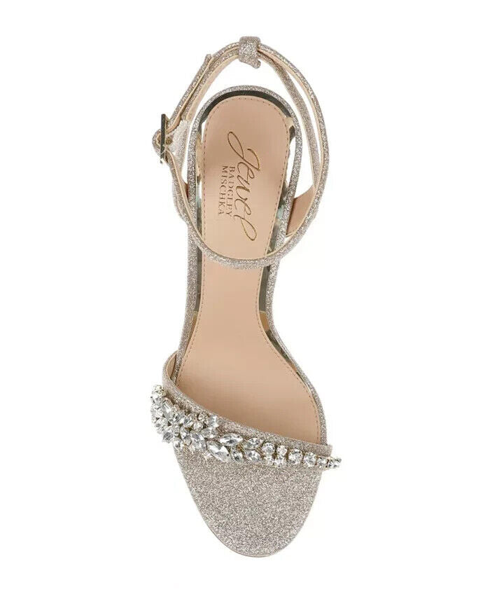 Jewel Badgley Mischka Women's Dallyce Stiletto Evening Sandals, Gold Glitter, 6M