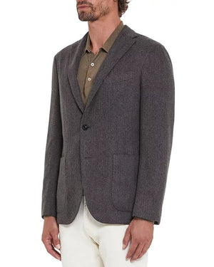 Boglioli Grey Flannel Herringbone Slim Fit Jacket, Gray, 56R