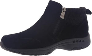 Easy Spirit Women's Tshuffle Casual Flat Walking Booties, Black Suede, 6.5M