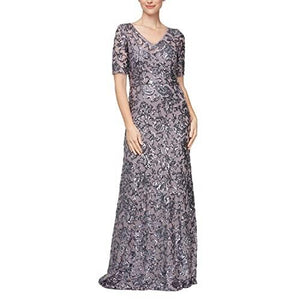 Alex Evenings Women's Sequined A-Line Long Evening Dress, Icy Orchid, Size 18