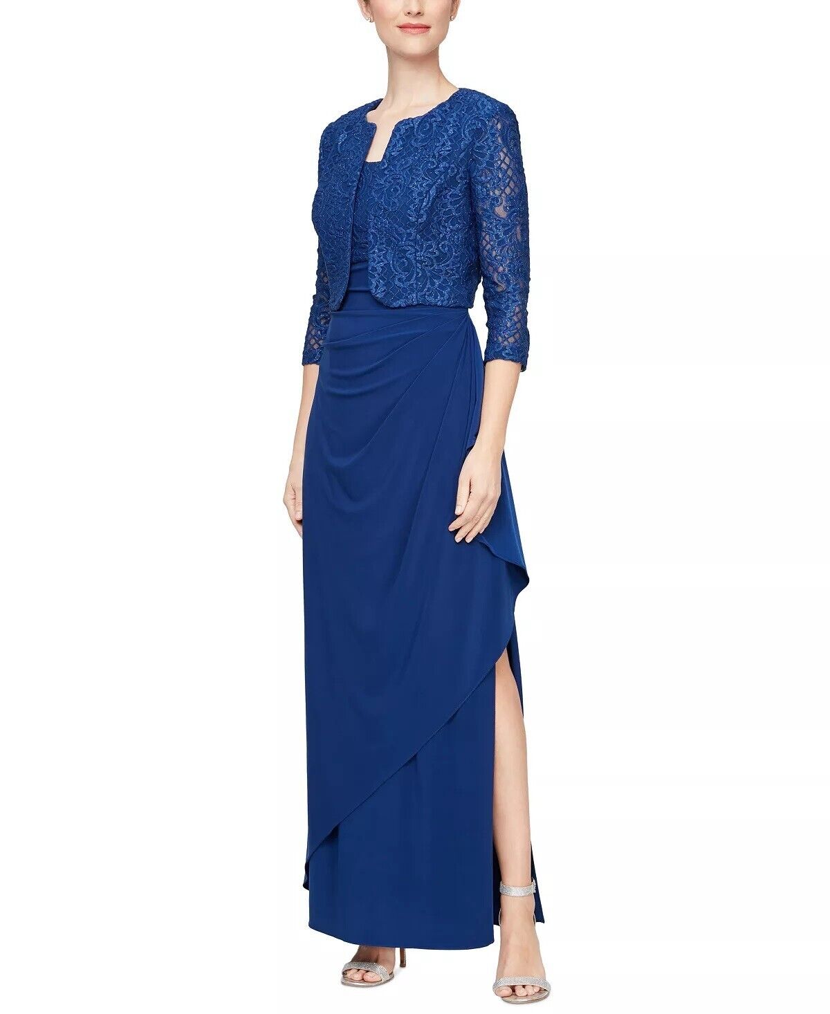 Alex Evenings Embellished Gown and Jacket Royal, Blue, Size 12