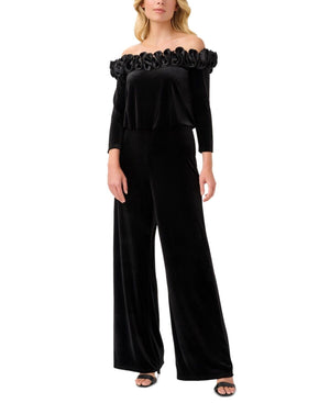 Adrianna Papell Plus Size Velvet Ruffled Off the Shoulder, Black, Size 20