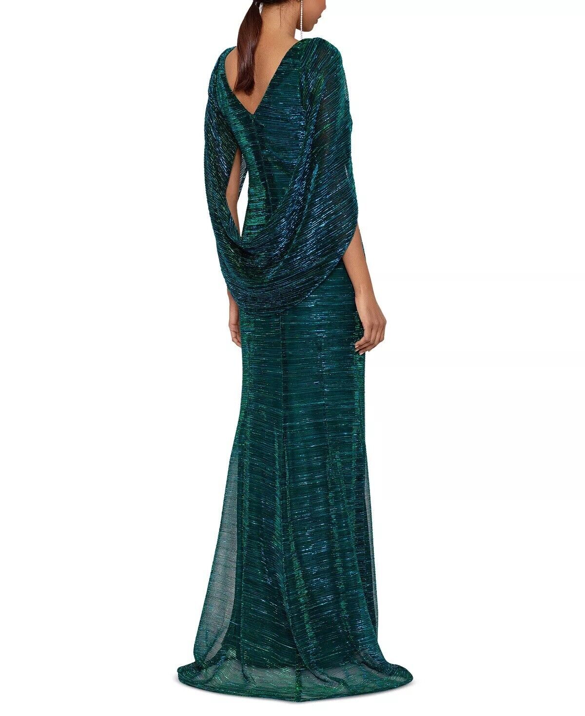 Betsy & Adam Petite Metallic-Knit Draped Gown, Jade, Size 10P