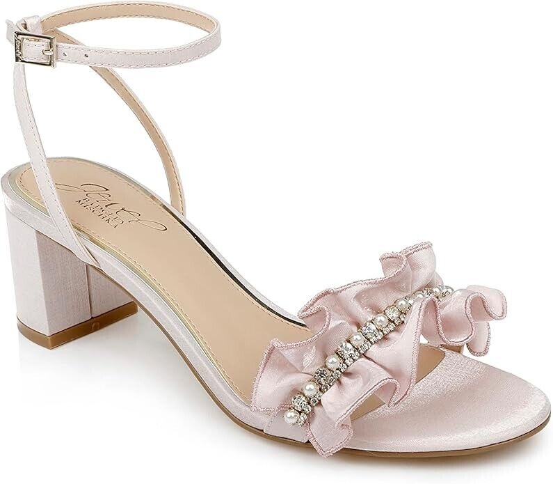 Jewel Badgley Mischka Women's Desirie Block Heel Evening Sandals, Pale Pink, 6M