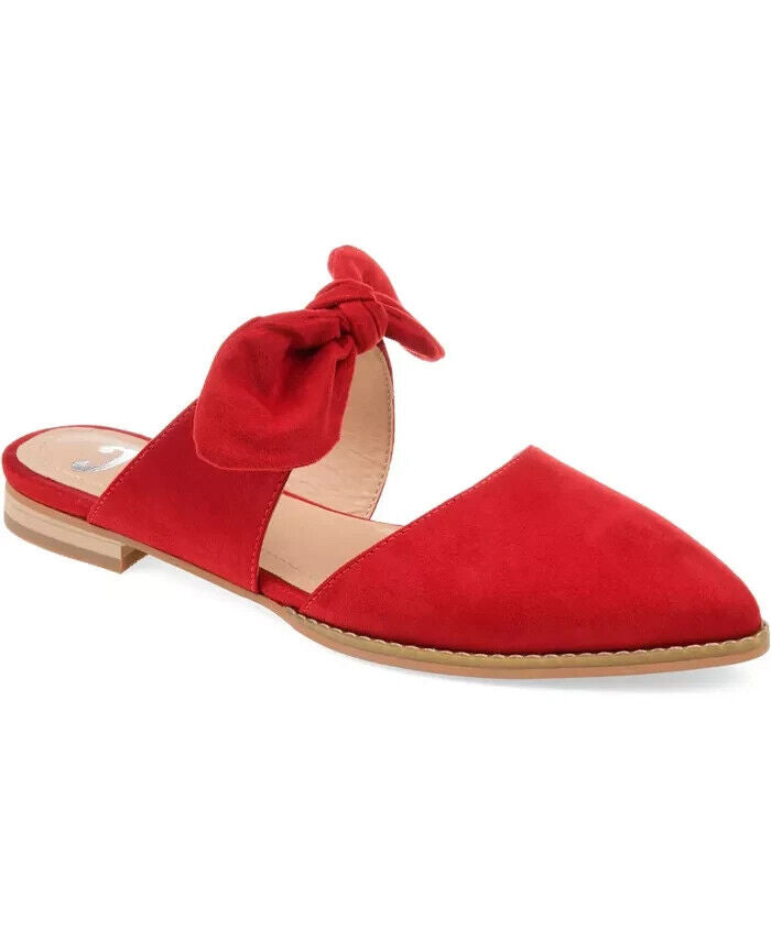 Journee Collection Women's Telulah Bow Slip On Pointed Toe Flat Mule, Red, 6.5M