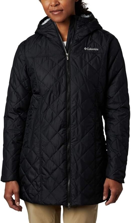 Columbia Copper Crest Fleece-Lined Hood Long Jacket, Black, XS