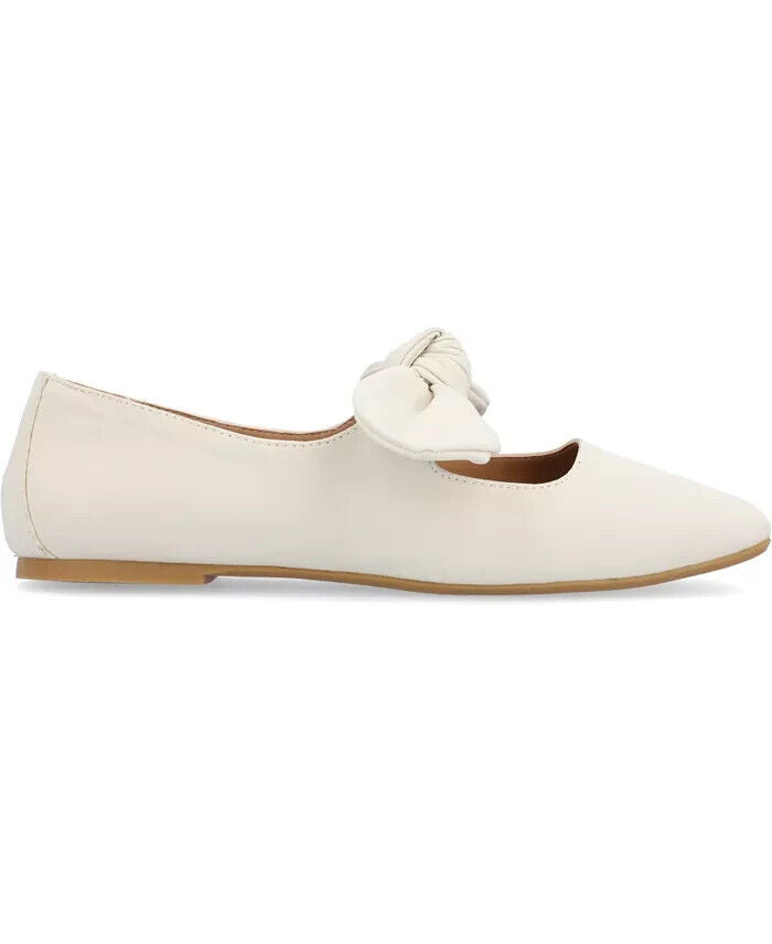 Journee Collection Women's Seralinn Bow Square Toe Flats, Beige, 8.5M