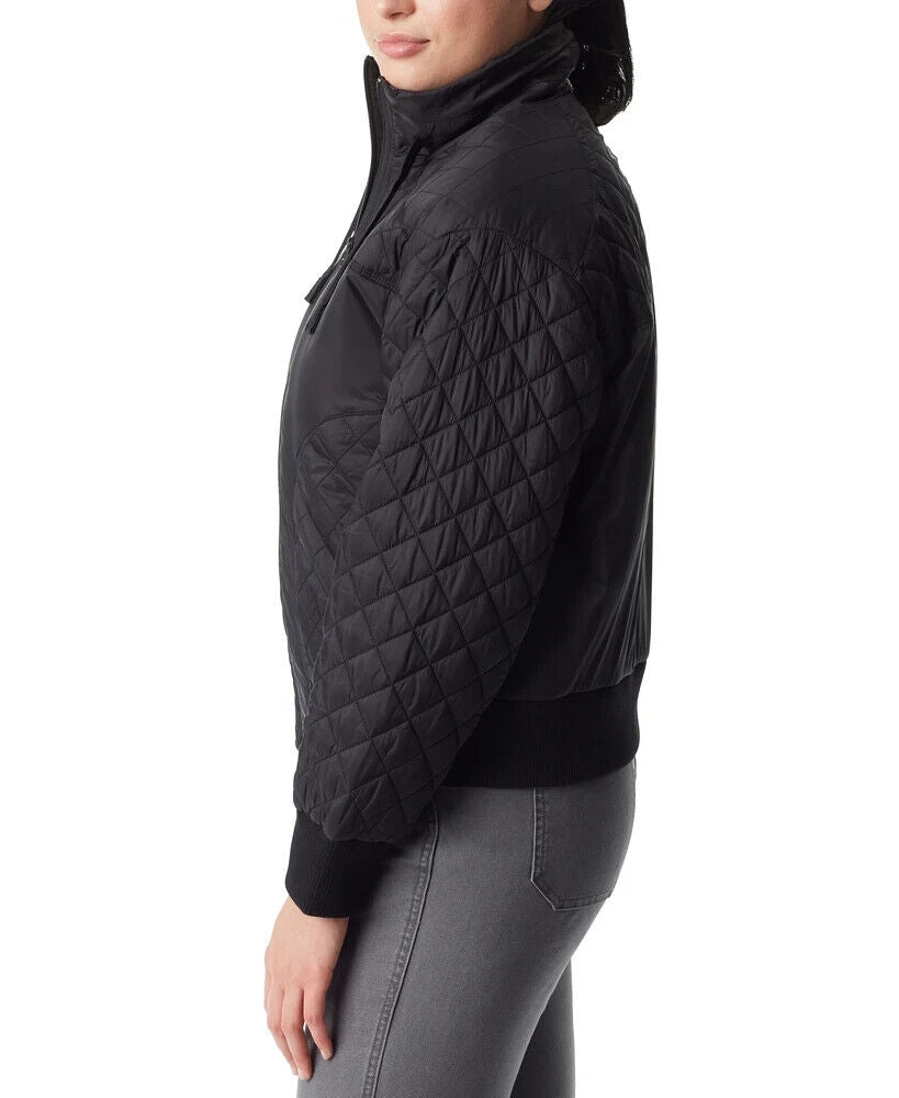 Bass Outdoor Women's Quilted-Trim Zip Bomber Jacket, Black, L