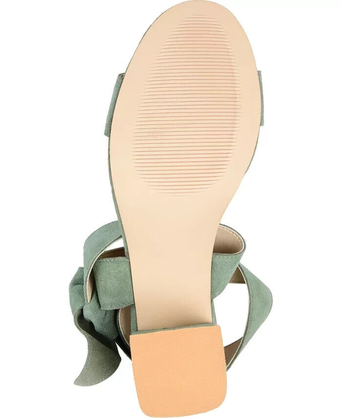 Journee Signature Women's Genuine Leather Hether Block Heel Sandals, Green, 8.5M