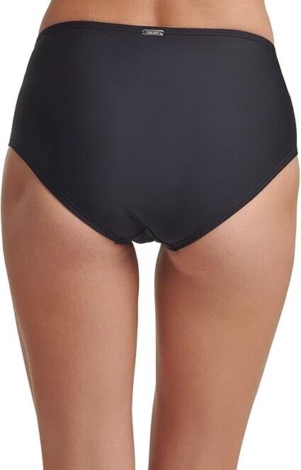 DKNY  Stretch Seaming At Front Lined Full Coverage High Bikini Bottom, Black, XL