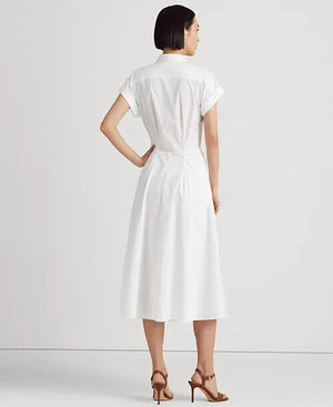 Lauren Ralph Women's Twist-Front Cotton-Blend Shirtdress, White, Size 16