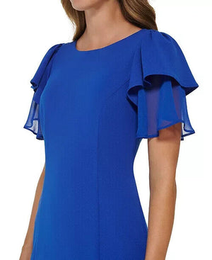 DKNY Womens Flutter-Sleeve Sheath, Deep Cobalt, Size 8