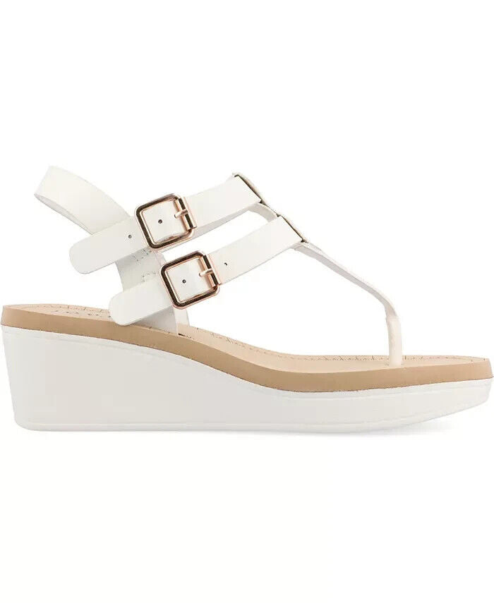 Journee Collection Women's Bianca Double Buckle Platform Wedge Sandals, White,7M