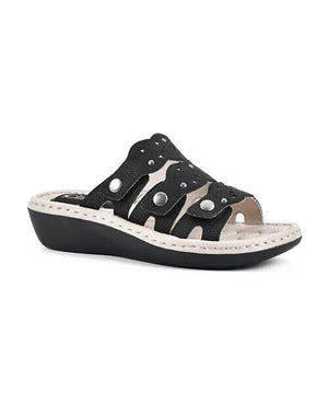 Cliffs By White Mountain Women's Caring Slip on Slide Sandals, Black Smooth, 8M