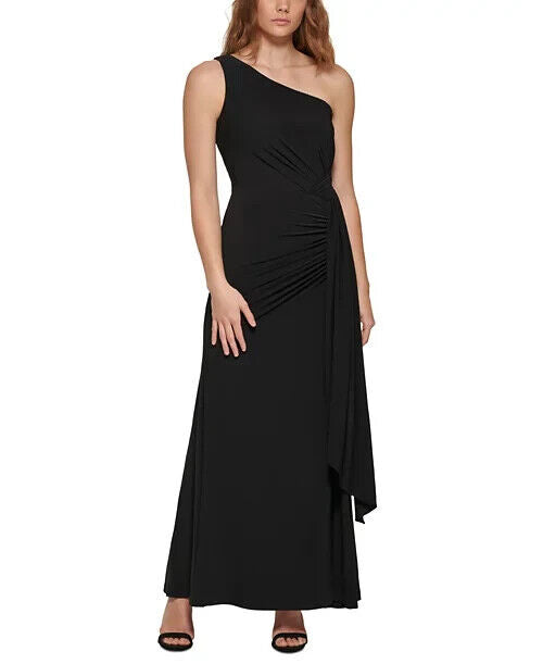 Vince Camuto Women's Ruched One-Shoulder Gown, Black, Size 10