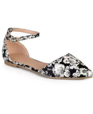 Journee Collection Women's Reba Ankle Strap Pointed Toe Flats, Floral White , 6M