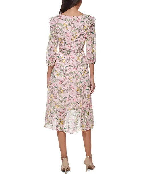 Tommy Hilfiger Printed Balloon-Sleeve Faux-Wrap Dress, Pink Multi, Size 6