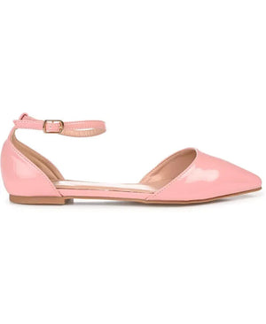 Journee Collection Women's Reba Ankle Strap Pointed Toe Flats, Pink, 7.5W