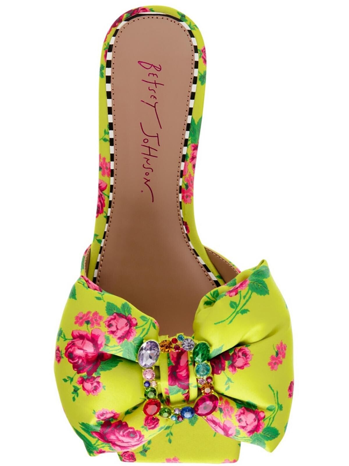 Betsey Johnson Women's Daisyy Satin Square Toe Slide Sandals, Multicolor, 6M