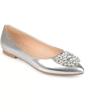 Journee Collection Women's Renzo Jeweled Flats, Silver, 6M