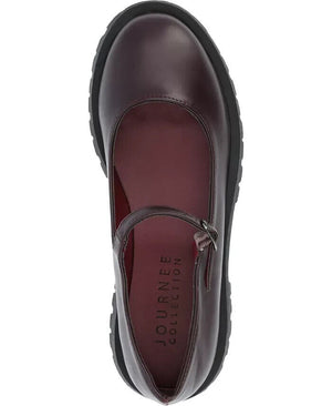 Journee Collection Women's Kamie Lug Sole Mary Jane Flats, Wine, 6M