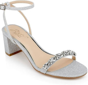 Jewel Badgley Mischka Danni Block Heel Evening Sandals, Silver Glitter, 10M