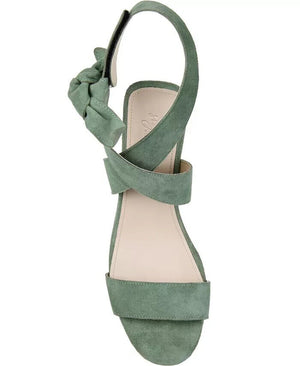 Journee Signature Women's Genuine Leather Hether Block Heel Sandals, Green, 8.5M