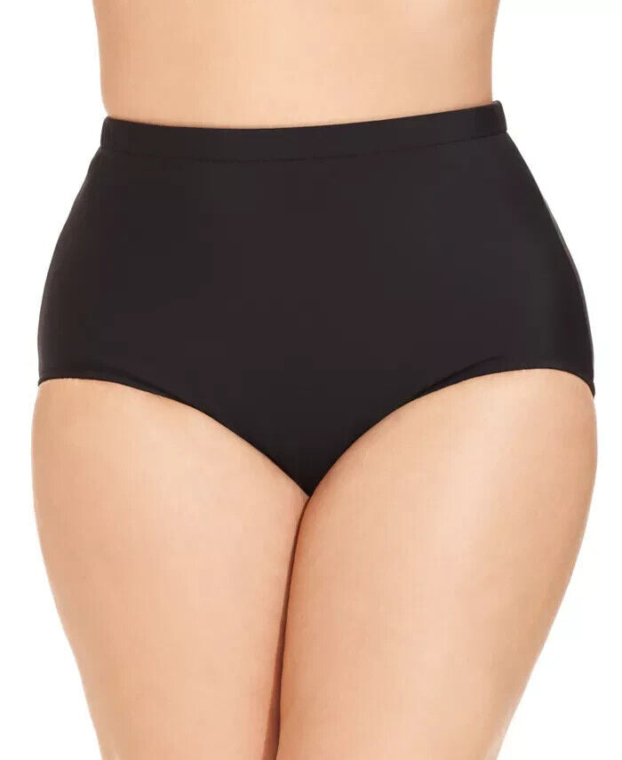 Swim Solutions Plus Size Mid-Rise Tummy-Control Swim Bottoms , Black, 18W