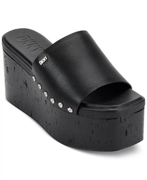 DKNY Alvy Studded Platform Wedge Slide Sandals, Black, 6M