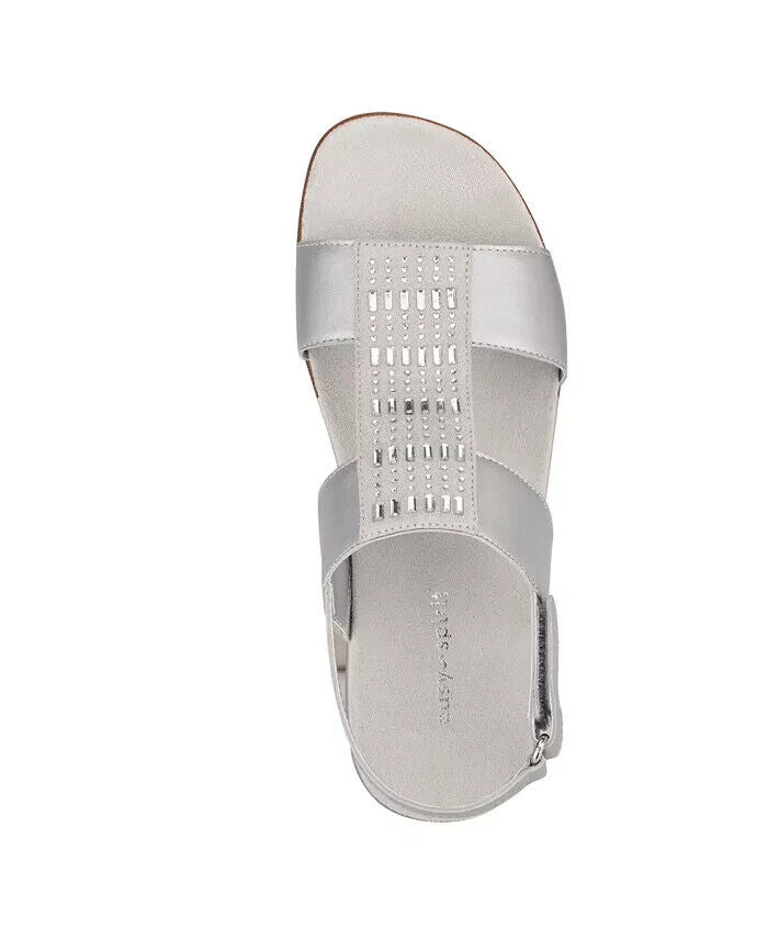 Easy Spirit Women's Hazel Open Toe Slingback Casual Sandals, Silver, 10M