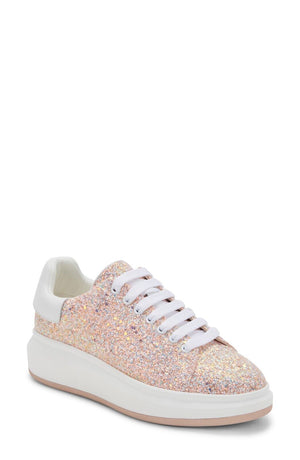 Blondo Women's Diva Lace-Up Low-Top Sneakers, Blush Sequin, 6.5M