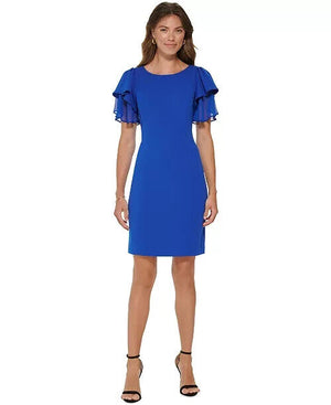 DKNY Womens Flutter-Sleeve Sheath, Deep Cobalt, Size 8